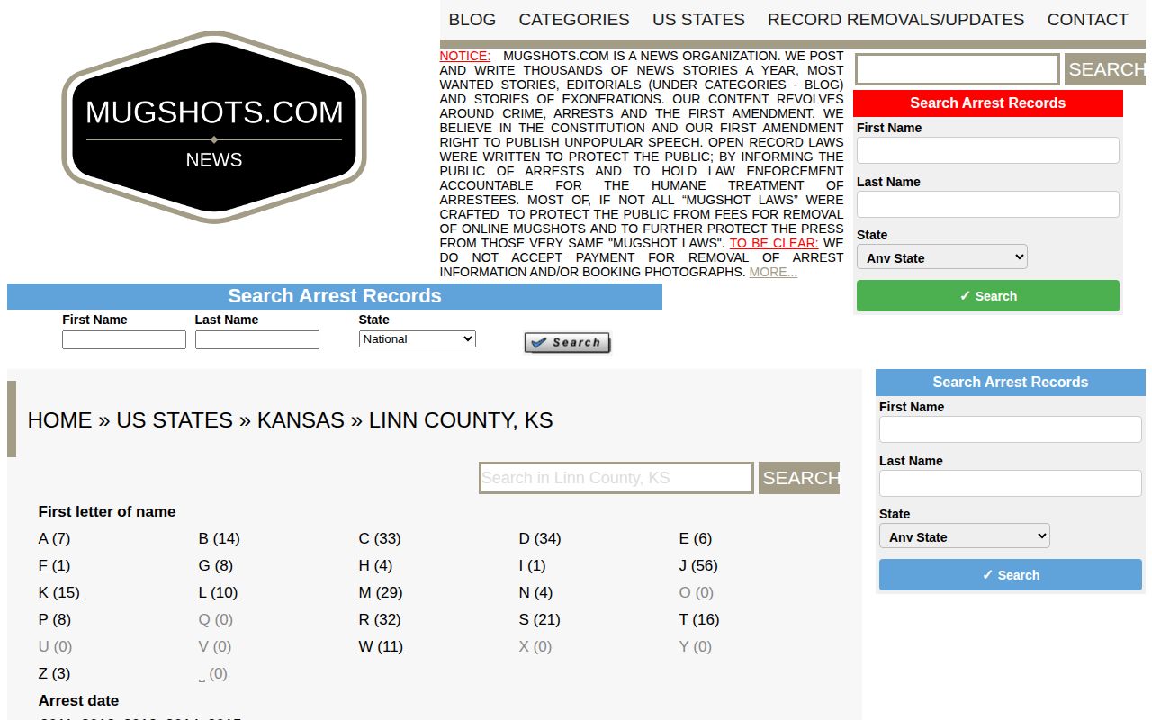 Unofficial historical Mugshots.com archive for Linn County Kansas records