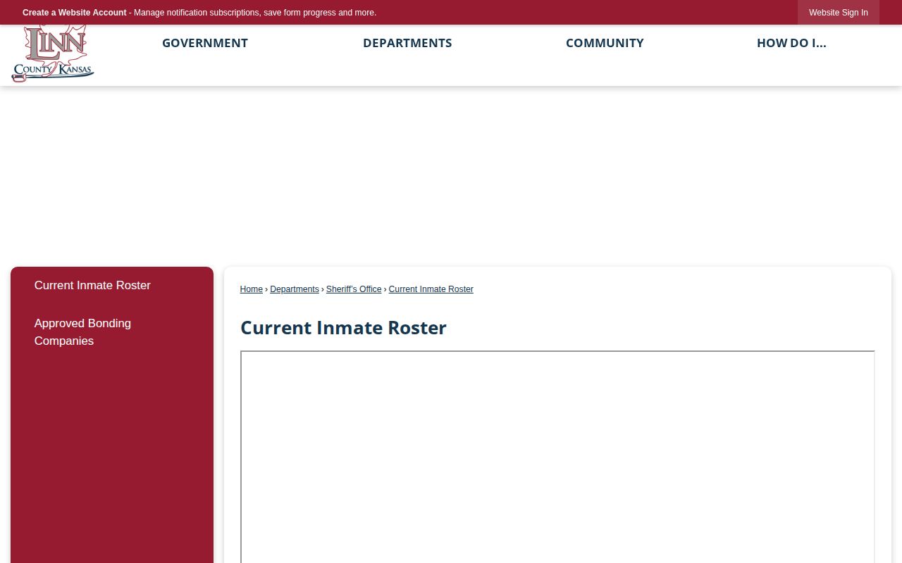 Linn County Jail current inmate roster landing page